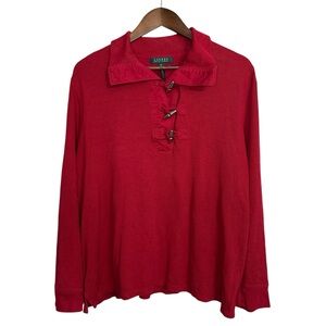 Lauren Ralph Lauren sweater womens 1X ribbed pullover toggle loop v-neck festive